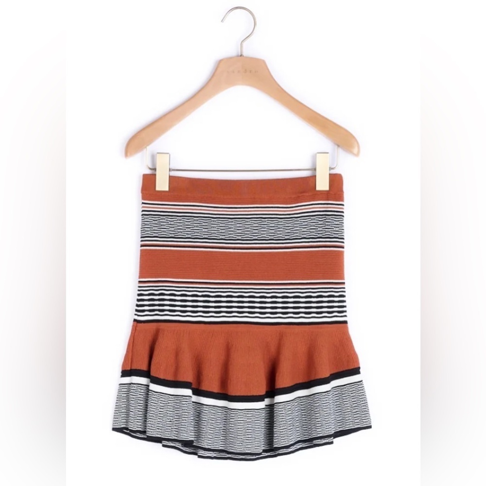 Sandro Jupe Jella Striped Ribbed Mini Skirt with a ruffle hem in brown - Picture 8 of 9